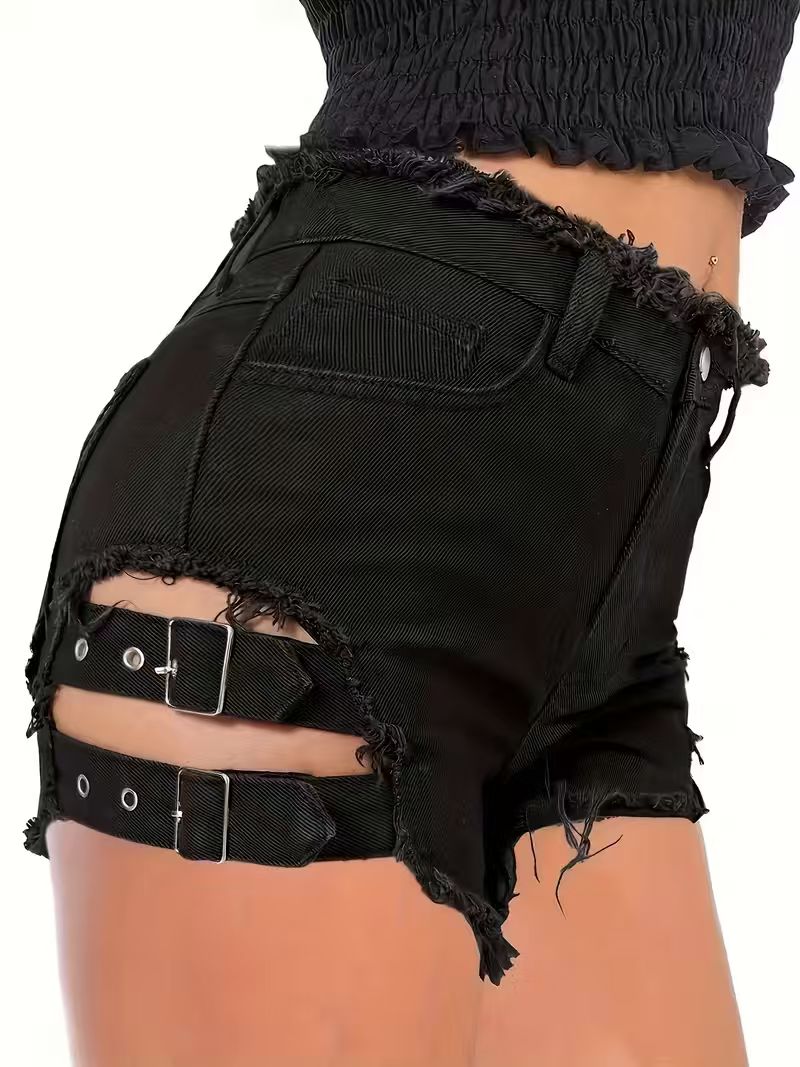 Women's Black Denim Shorts Low - đánh giá và giá Shorts Denim Frayed