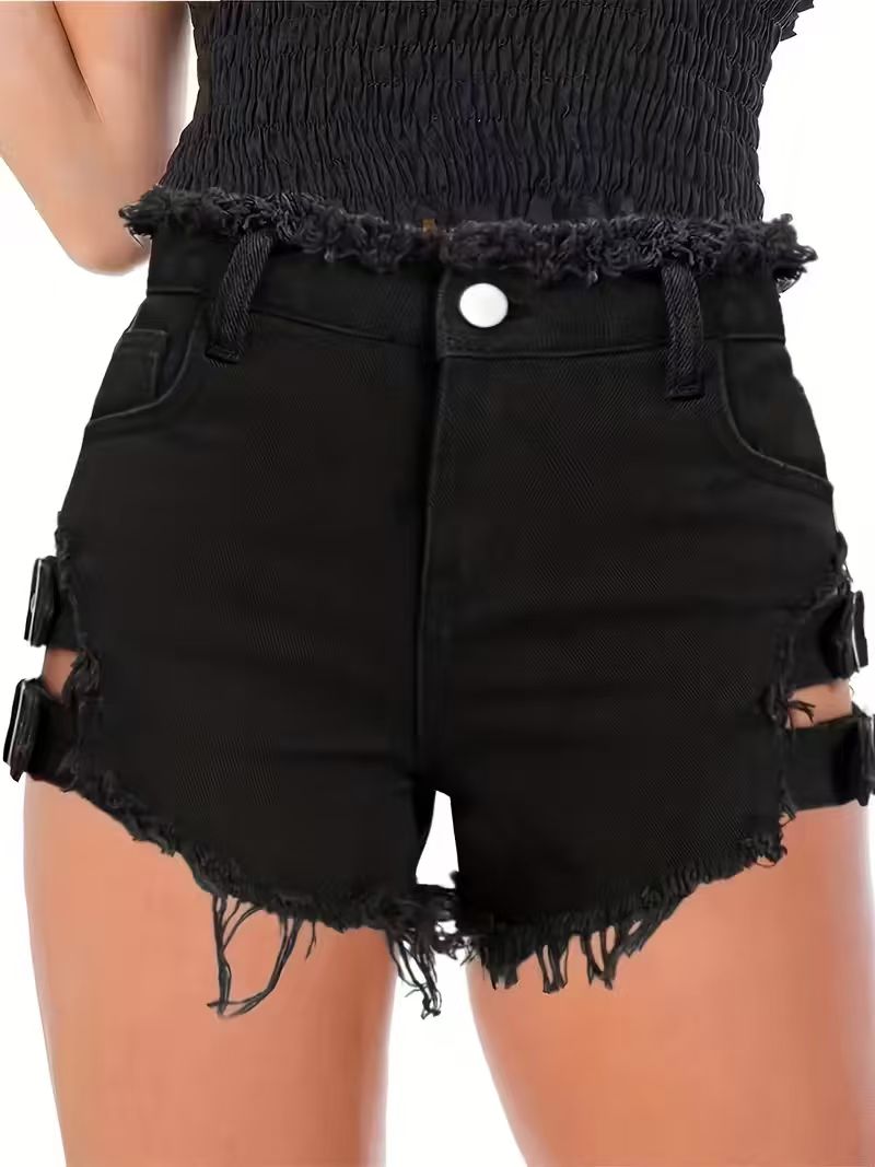 Women's Black Denim Shorts Low - đánh giá và giá Shorts Denim Frayed