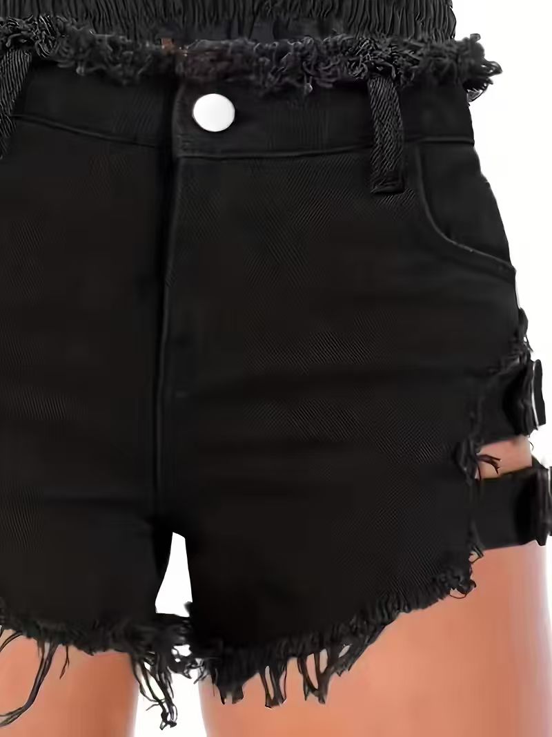 Women's Black Denim Shorts Low - đánh giá và giá Shorts Denim Frayed
