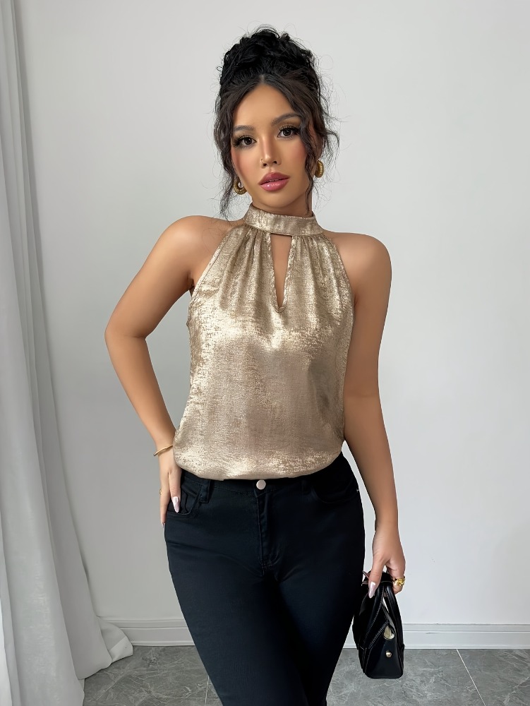 Champagne Golden Shiny Glossy  - đánh giá và giá Blouse Off Shoulder