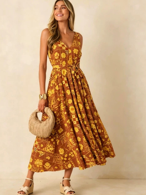 Summer 2026 Large Size Floral  - đánh giá và giá Linen Dress Wrap