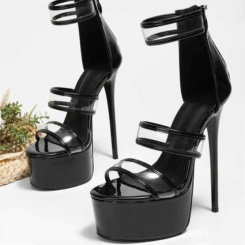 Women's Black Patent Clear Str - đánh giá và giá Sandal Strappy Heeled