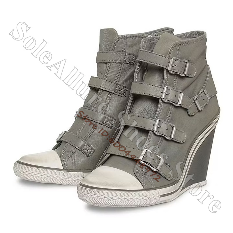 Grey Multi Buckle High Top Wed - đánh giá và giá Wedge Espadrille Women