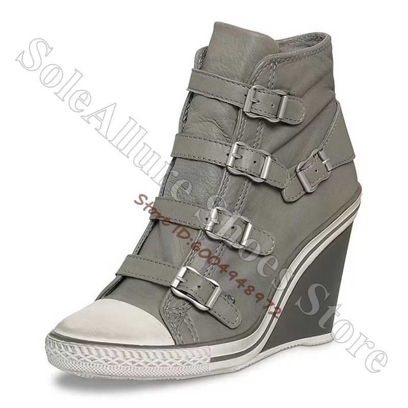 Grey Multi Buckle High Top Wed - đánh giá và giá Wedge Espadrille Women
